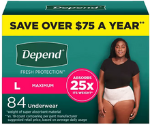 DEPEND FRESH PROTECTION INCONTINENCE UNDERWEAR FOR WOMEN, MAXIMUM ABSORBENCY SMALL 19 CT#ROCK VALUE-ORDER BY TUESDAY EVENING OCT 07 ARRIVING OCT 15 FOR DELIVERY#