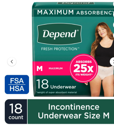 DEPEND FRESH PROTECTION INCONTINENCE UNDERWEAR FOR WOMEN, MAXIMUM ABSORBENCY SMALL 19 CT#ROCK VALUE-ORDER BY TUESDAY EVENING OCT 07 ARRIVING OCT 15 FOR DELIVERY#