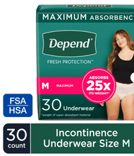 DEPEND FRESH PROTECTION INCONTINENCE UNDERWEAR FOR WOMEN, MAXIMUM ABSORBENCY SMALL 19 CT#ROCK VALUE-ORDER BY TUESDAY EVENING OCT 07 ARRIVING OCT 15 FOR DELIVERY#