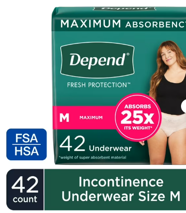 DEPEND FRESH PROTECTION INCONTINENCE UNDERWEAR FOR WOMEN, MAXIMUM ABSORBENCY SMALL 19 CT#ROCK VALUE-ORDER BY TUESDAY EVENING OCT 07 ARRIVING OCT 15 FOR DELIVERY#