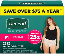 DEPEND FRESH PROTECTION INCONTINENCE UNDERWEAR FOR WOMEN, MAXIMUM ABSORBENCY SMALL 19 CT#ROCK VALUE-ORDER BY TUESDAY EVENING OCT 07 ARRIVING OCT 15 FOR DELIVERY#