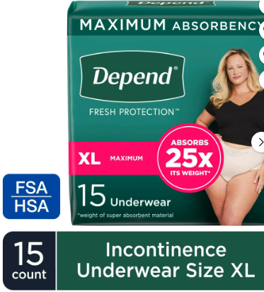 DEPEND FRESH PROTECTION INCONTINENCE UNDERWEAR FOR WOMEN, MAXIMUM ABSORBENCY SMALL 19 CT#ROCK VALUE-ORDER BY TUESDAY EVENING OCT 07 ARRIVING OCT 15 FOR DELIVERY#