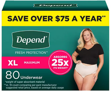DEPEND FRESH PROTECTION INCONTINENCE UNDERWEAR FOR WOMEN, MAXIMUM ABSORBENCY SMALL 19 CT#ROCK VALUE-ORDER BY TUESDAY EVENING OCT 07 ARRIVING OCT 15 FOR DELIVERY#