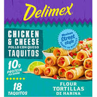 DELIMEX CHICKEN & CHEESE LARGE FLOUR TAQUITOS FROZEN & APPETIZERS 18 CT  # ROCK VALUE PRODUCT. ORDER BY  WEDNESDAY EVENING NOV 14 FOR NOV 19 DELIVERY#