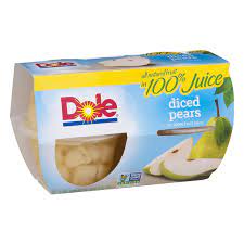 DOLE DICED PEARS FRUIT BOWLS 4PK 4OZ