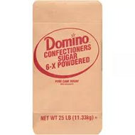 DOMINO POWDERED 6x SUGAR 25 LBS #ROCK VALUE-ORDER BY  TUESDAY EVENING DEC 23  ARRIVING  DEC 31   FOR DELIVERY#