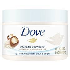 DOVE EXFOLIATING BODY POLISH MACADAMIA & RICE MILK BODY SCRUB 10.5 OZ #ROCK VALUE-ORDER BY  MONDAY EVENING NOV 19 ARRIVING NOV 27 FOR DELIVERY#