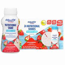 EQUATE DIABETIC CARE NUTRITIONAL SHAKES  STRAWBERRY 8 OZ 24 CT#ROCK VALUE-ORDER BY TUESDAY EVENING APR 08 ARRIVING APR 16 FOR DELIVERY#