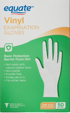 EQUATE VINYL EXAMINATION GLOVES 50 CT #ROCK VALUE-ORDER BY  TUESDAY EVENING OCT 07 ARRIVING OCT 15 FOR DELIVERY#