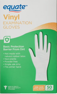 EQUATE VINYL EXAMINATION GLOVES 50 CT #ROCK VALUE-ORDER BY  TUESDAY EVENING DEC 24 ARRIVING JAN 02 FOR DELIVERY#