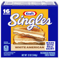 KRAFT SINGLES WHITE AMERICAN CHEESE SLICES 16 CT 12 OZ