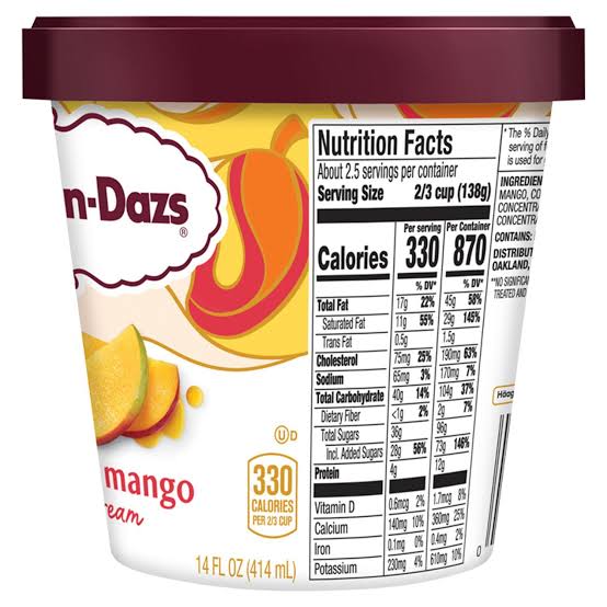 HAAGEN DAZS MANGO ICE CREAM 14 OZ