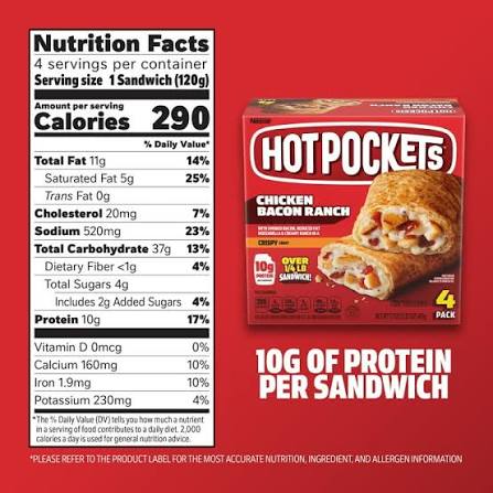 HOT POCKETS CHICKEN BACON RANCH 4 CT 17 OZ