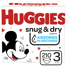 HUGGIES SNUG & DRY DIAPERS SIZE 3  210 COUNT  #ROCK VALUE PRODUCT ORDER BY TUESDAY JUNE 09  ARRIVING JUNE 17 FOR DELIVERY#