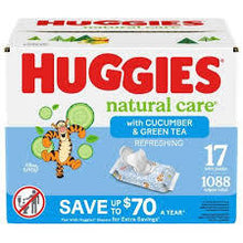 HUGGIES NATURAL CARE BABY WIPES, CUCUMBER AND GREEN TEA 17PK 1088 CT #ROCK VALUE PRODUCT ORDER BY MONDAY NOV 19 ARRIVING NOV 27 FOR DELIVERY#