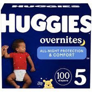 HUGGIES OVERNITES NIGHTIME BABY DIAPERS  SIZE 5 100 CT (27+ LBS) #ROCK VALUE PRODUCT ORDER BY MONDAY NOV 19 ARRIVING NOV 27 FOR DELIVERY#