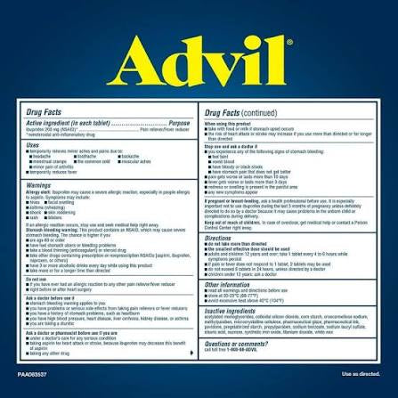 ADVIL IBUPROFEN TABLETS 200 MG 24 CT