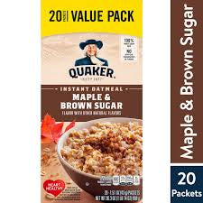 QUAKER INSTANT OATMEAL MAPLE & BROWN SUGAR VALUE PACK 20 CT