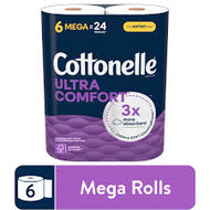 COTTONELLE ULTRA COMFORT 3X’s 6 MEGA ROLLS = 24 REGULAR ROLLS 244 SHEETS