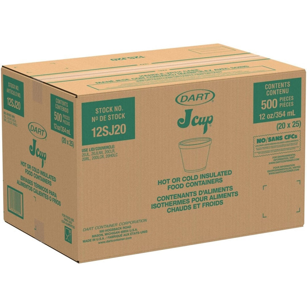 Dart 12 Oz Foam Hot & Cold J Cups, White, Tall, Beaded, Polystyrene, 25 Ct Package