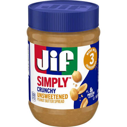 JIF SIMPLY CRUNCHY UNSWEETENED PEANUT BUTTER SPREAD 15 oz