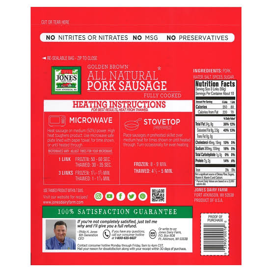JONES GOLDEN BROWN ALL NATURAL PORK SAUSAGE LINKS 28 OZ