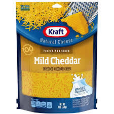 KRAFT MILD CHEDDAR SHREDDED CHEESE 8 OZ  #ROCK VALUE-ORDER BY THURSDAY EVENING AUG 19  ARRIVING AUG 27  FOR DELIVERY#