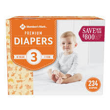 MEMBER'S MARK PREMIUM BABY DIAPERS SIZE 3 234 CT (16-28 LBS) #ROCK VALUE PRODUCT ORDER BY MONDAY NOV 26 ARRIVING DEC 04 FOR DELIVERY#