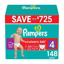 PAMPERS CRUISERS 360 DIAPERS GAP FREE FIT SIZE 4 148 CT (22-37 LBS) #ROCK VALUE PRODUCT ORDER BY MONDAY NOV 26 ARRIVING DEC 04 FOR DELIVERY#