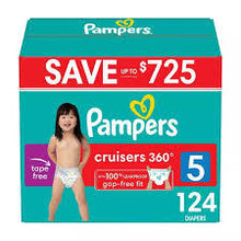 PAMPERS CRUISERS 360 DIAPERS GAP FREE FIT SIZE 5 124 CT (27+ LBS) #ROCK VALUE PRODUCT ORDER BY MONDAY NOV 26 ARRIVING DEC 04 FOR DELIVERY#