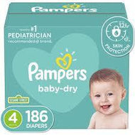 PAMPERS BABY DRY ONE-MONTH SUPPLY DIAPERS SIZE 4 186 CT (22-37 LBS) #ROCK VALUE PRODUCT ORDER BY MONDAY NOV 26 ARRIVING DEC 04 FOR DELIVERY#