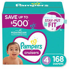 PAMPERS CRUISERS STAY-PUT FIT DIAPERS SIZE 4 168 CT (22-37 LBS) #ROCK VALUE PRODUCT ORDER BY MONDAY NOV 26 ARRIVING DEC 04 FOR DELIVERY#