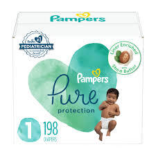 PAMPERS PURE PROTECTION PLANT BASED DIAPERS SIZE 1 198 CT (8-14 LBS) #ROCK VALUE PRODUCT ORDER BY MONDAY NOV 26 ARRIVING DEC 04 FOR DELIVERY#