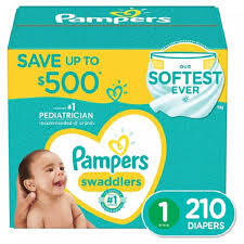 PAMPERS SWADDLERS DIAPERS SIZE 1 210 CT (8-14 LBS) #ROCK VALUE PRODUCT ORDER BY MONDAY NOV 26 ARRIVING DEC 04 FOR DELIVERY#