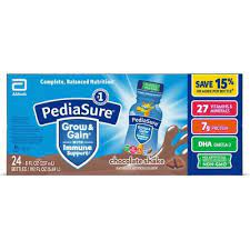PEDIASURE GROW AND GAIN NUTRITION FOR KIDS, CHOCOLATE (8 FL OZ, 24 PK) #ROCK VALUE-ORDER BY  TUESDAY EVENING NOV 04 ARRIVING NOV 12  FOR DELIVERY#