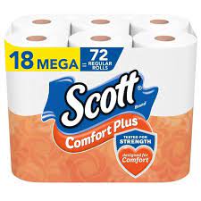 SCOTT COMFORT PLUS BATH TISSUE TOILET PAPER MEGA ROLLS 18 CT