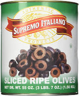SUPREMO ITALIANO SLICED BLACK OLIVES  55 OZ #ROCK VALUE-ORDER BY  TUESDAY EVENING NOV 25  ARRIVING DEC 03  FOR DELIVERY#
