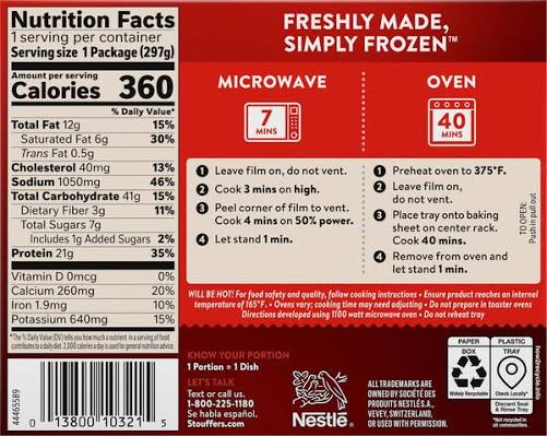 STOUFFER'S LASAGNA WITH MEAT AND SAUCE 10.5 OZ