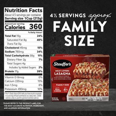 STOUFFER'S MEAT LOVER'S LASAGNA FAMILY SIZE OVEN READY 34 OZ