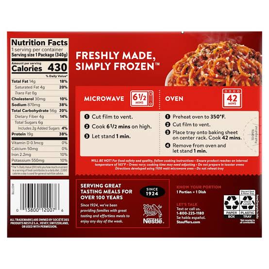 STOUFFER'S SPAGHETTI AND MEAT SAUCE 12 OZ