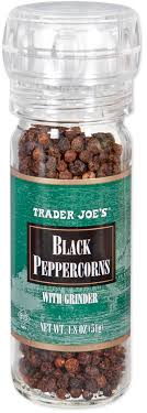 TRADER JOES BLACK PEPPERCORNS WITH GRINDER 1.8 OZ #ROCK VALUE-ORDER BY  TUESDAY EVENING AUGUST 19 ARRIVING AUGUST 27 FOR DELIVERY#