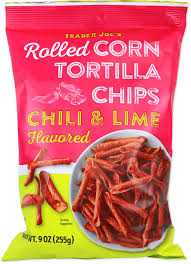 TRADER JOE'S CHILI AND LIME FLAVORED ROLLED CORN TORTILLA CHIPS 9 OZ #ROCK VALUE-ORDER BY TUESDAY EVENING NOV 25 ARRIVING DEC 03 FOR DELIVERY#