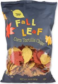 TRADER JOE'S FALL LEAF CORN TORTILL CHIPS 14 OZ  #ROCK VALUE-ORDER BY TUESDAY EVENING NOV 25 ARRIVING DEC 03 FOR DELIVERY#
