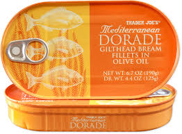 TRADER JOES MEDITERRANEAN DORADE GILTHEAD BREAM FILLETS IN OLIVE OIL 6 OZ #ROCK VALUE-ORDER BY  TUESDAY EVENING SEP 02 ARRIVING SEP 10 FOR DELIVERY#