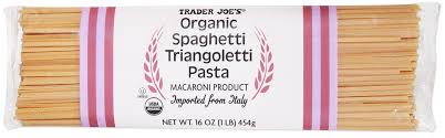 TRADER JOES ORGANIC SPAGHETTI TRIANGOLETTI PASTA 16 OZ #ROCK VALUE-ORDER BY  TUESDAY EVENING AUGUST 19 ARRIVING AUGUST 27 FOR DELIVERY#