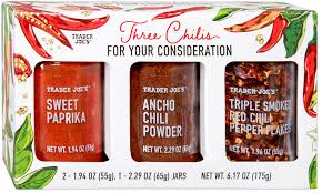 TRADER JOES THREE CHILIS FOR YOUR CONSIDERATION 6.17 OZ #ROCK VALUE-ORDER BY  TUESDAY EVENING AUGUST 19 ARRIVING AUGUST 27 FOR DELIVERY#