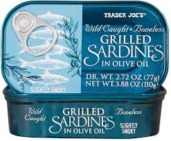 TRADER JOES WILD CAUGHT BONELESS GRILLED SARDINES IN OLIVE OIL 3.88 OZ #ROCK VALUE-ORDER BY  TUESDAY EVENING SEP 02 ARRIVING SEP 10 FOR DELIVERY#