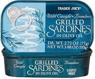 TRADER JOES WILD CAUGHT BONELESS GRILLED SARDINES IN OLIVE OIL 3.88 OZ #ROCK VALUE-ORDER BY  TUESDAY EVENING SEP 02 ARRIVING SEP 10 FOR DELIVERY#