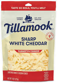 TILLAMOOK SHARP WHITE CHEDDAR SHREDDED CHEESE 8 OZ #ROCK VALUE-ORDER BY THURSDAY EVENING NOV 14   ARRIVING NOV 19  FOR DELIVERY#</p>