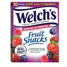 Welch's Fruit Snacks 10 ct .8 oz Packs Berries N' Cherries